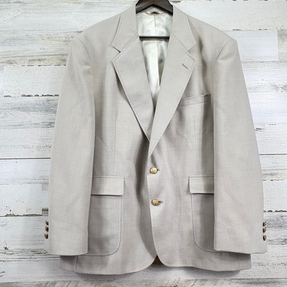 Stuart Hughes 46R Blazer Beige Hopsack Gold Crest Button Sport Coat USA Made